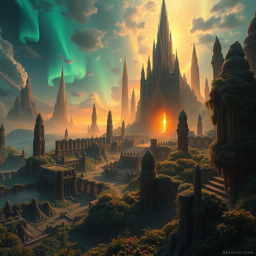 Epic Celestial Landscape in Maximalist Digital Matte Paintin...