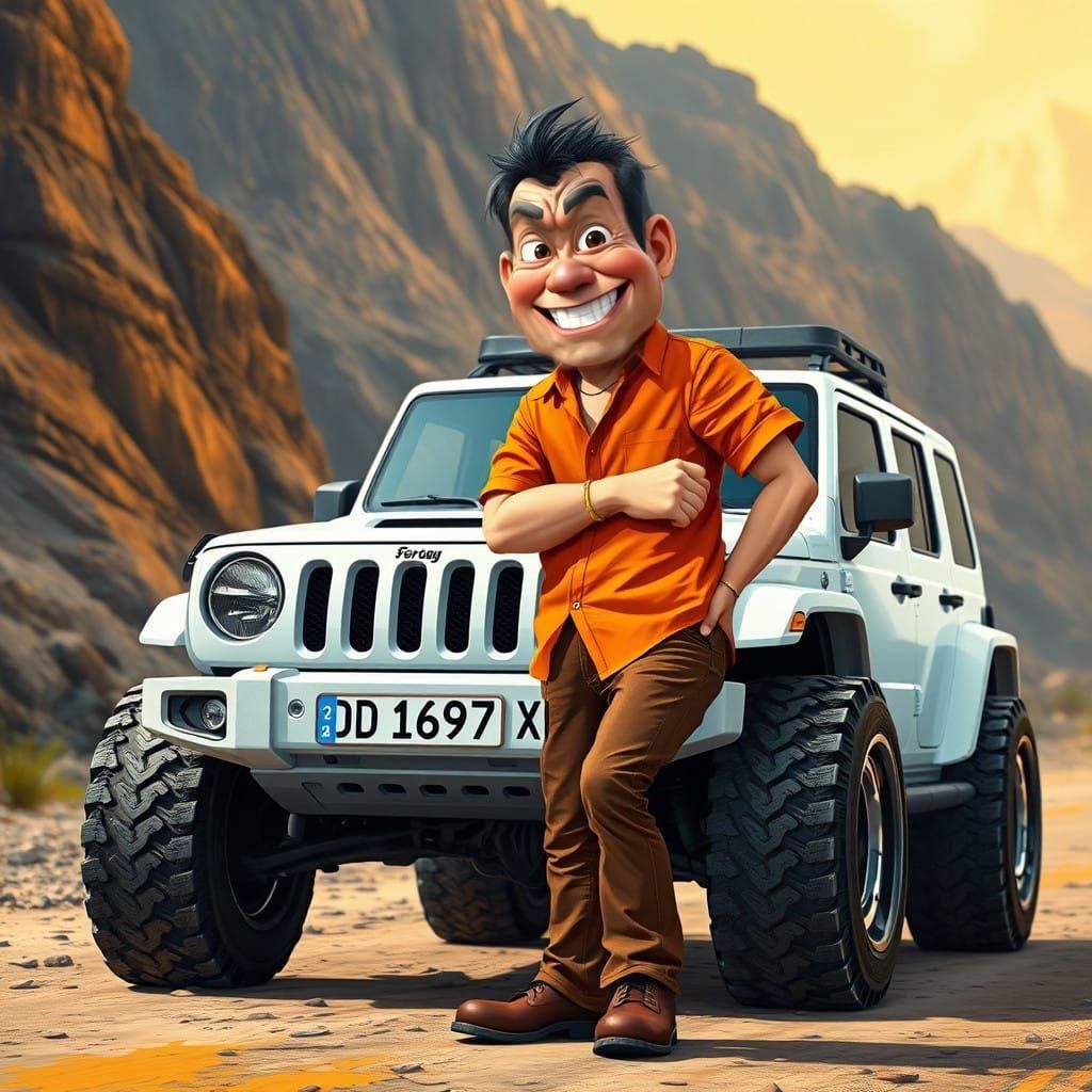 Comical Indonesian Gentleman Stands Beside Off-Road Feroza C...