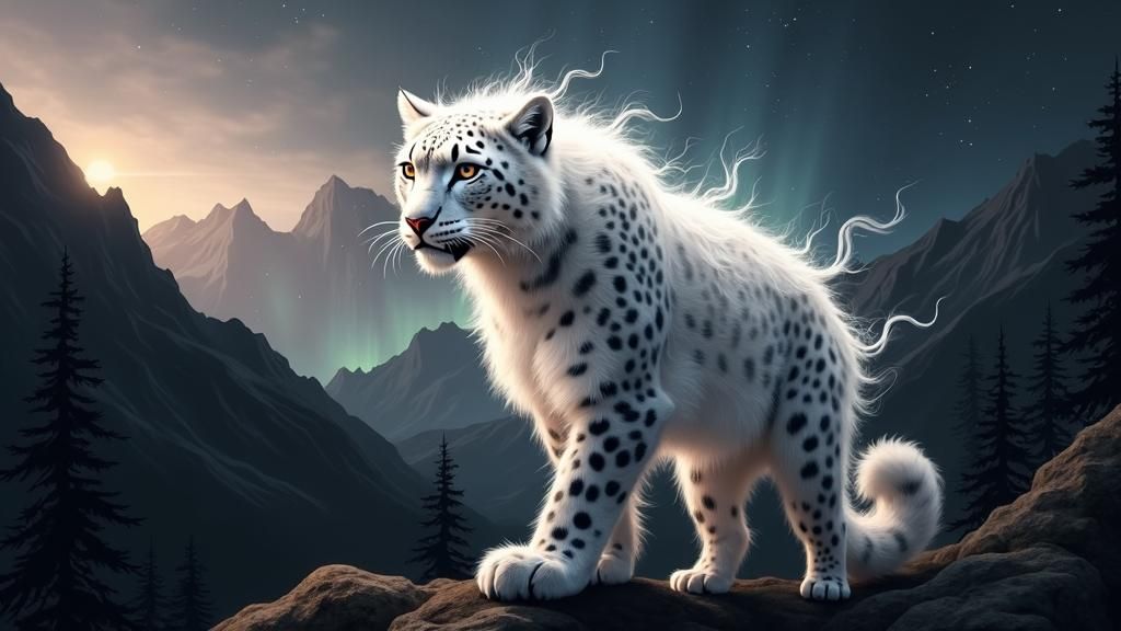Ethereal Snow Leopard Spirit in Dreamy Watercolor Style