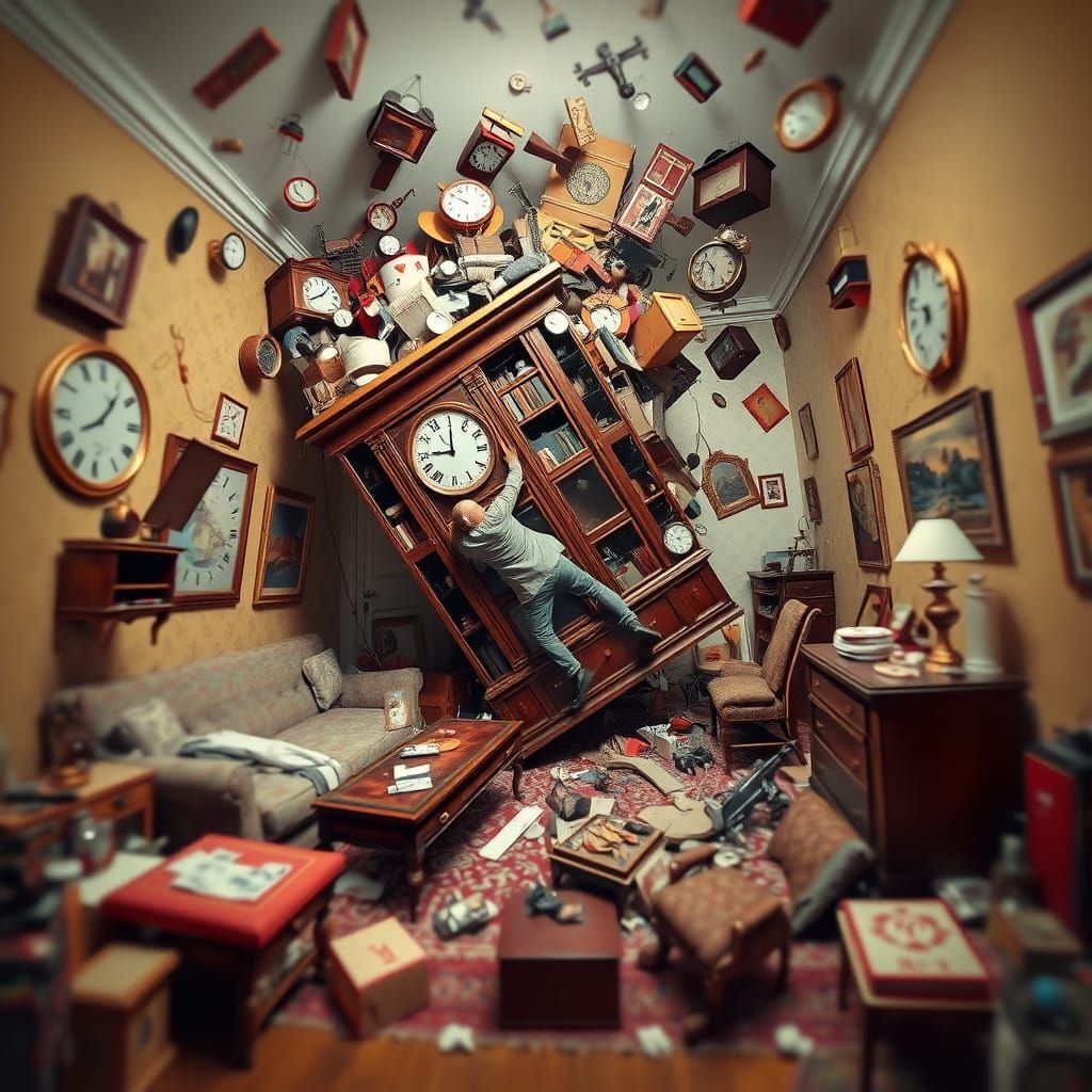 Chaotic Tilting Room in Surreal Dali Style