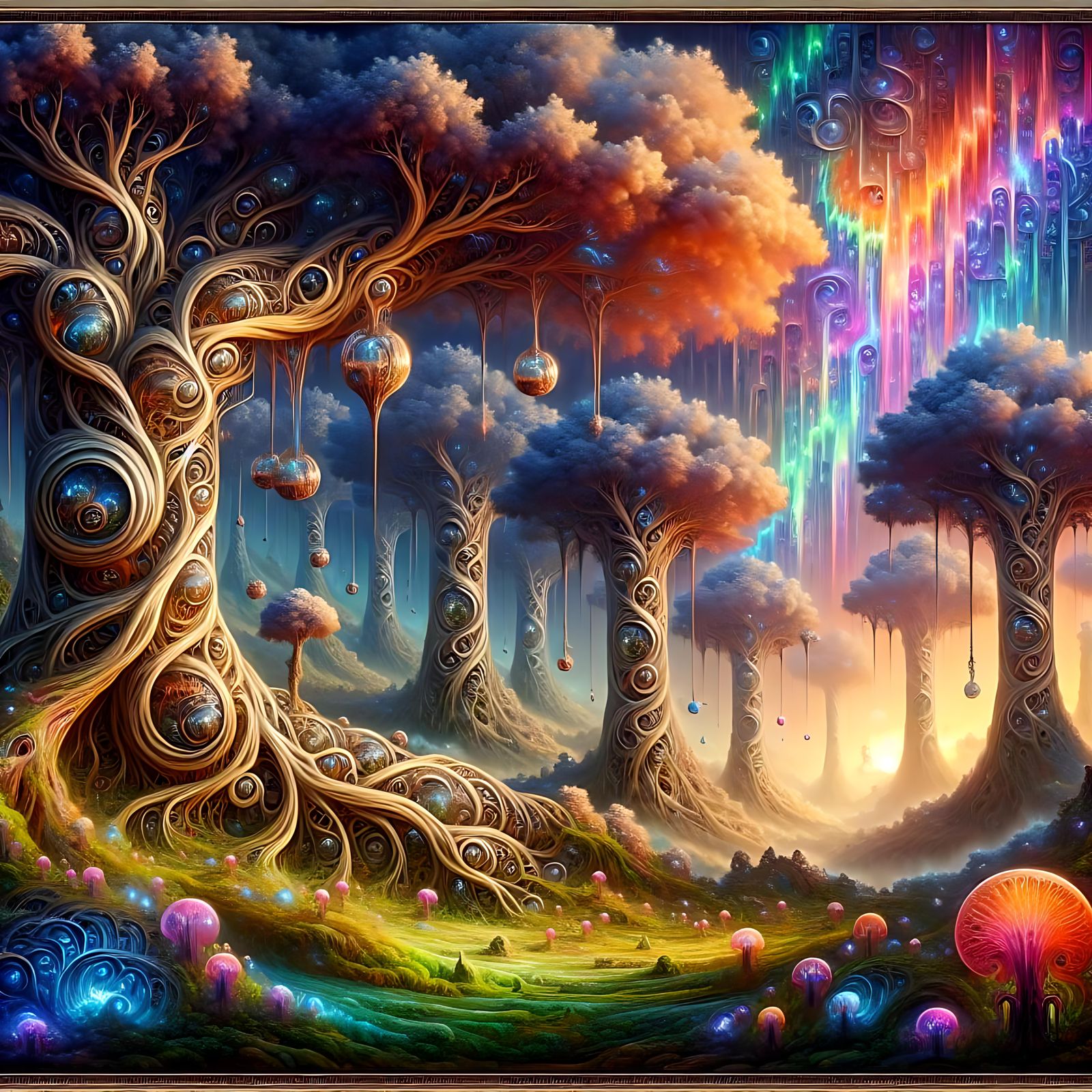 Surreal Forest with Fractal Trees in Matte Painting Style