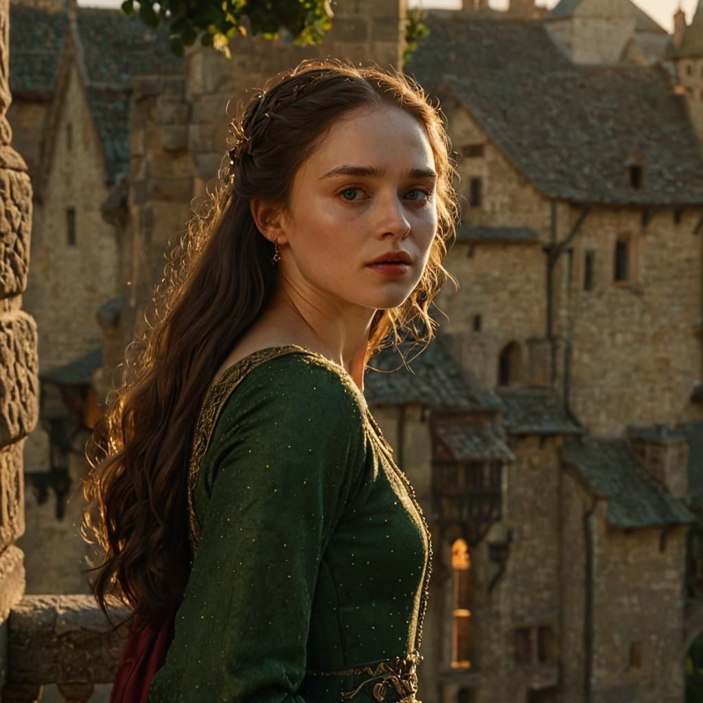 Medieval Lady on Balcony at Sunset in Game of Thrones Style
