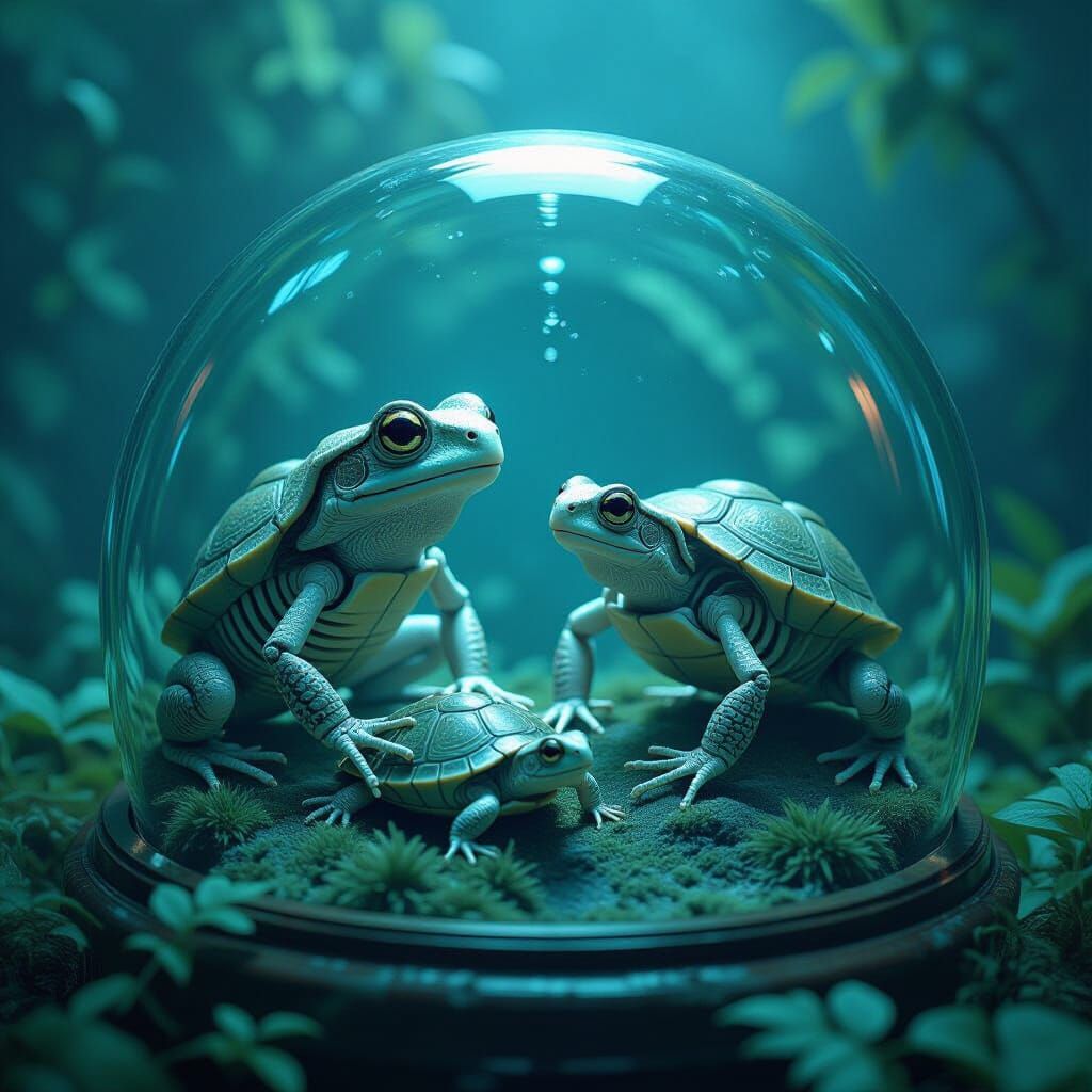 Frog and Turtle Skeletons in Mystical Display