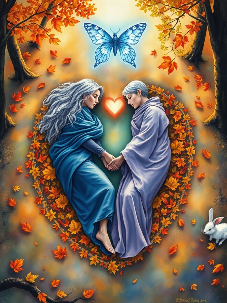 Watercolor style, direct bird’s-eye view. In a heart-shaped ...