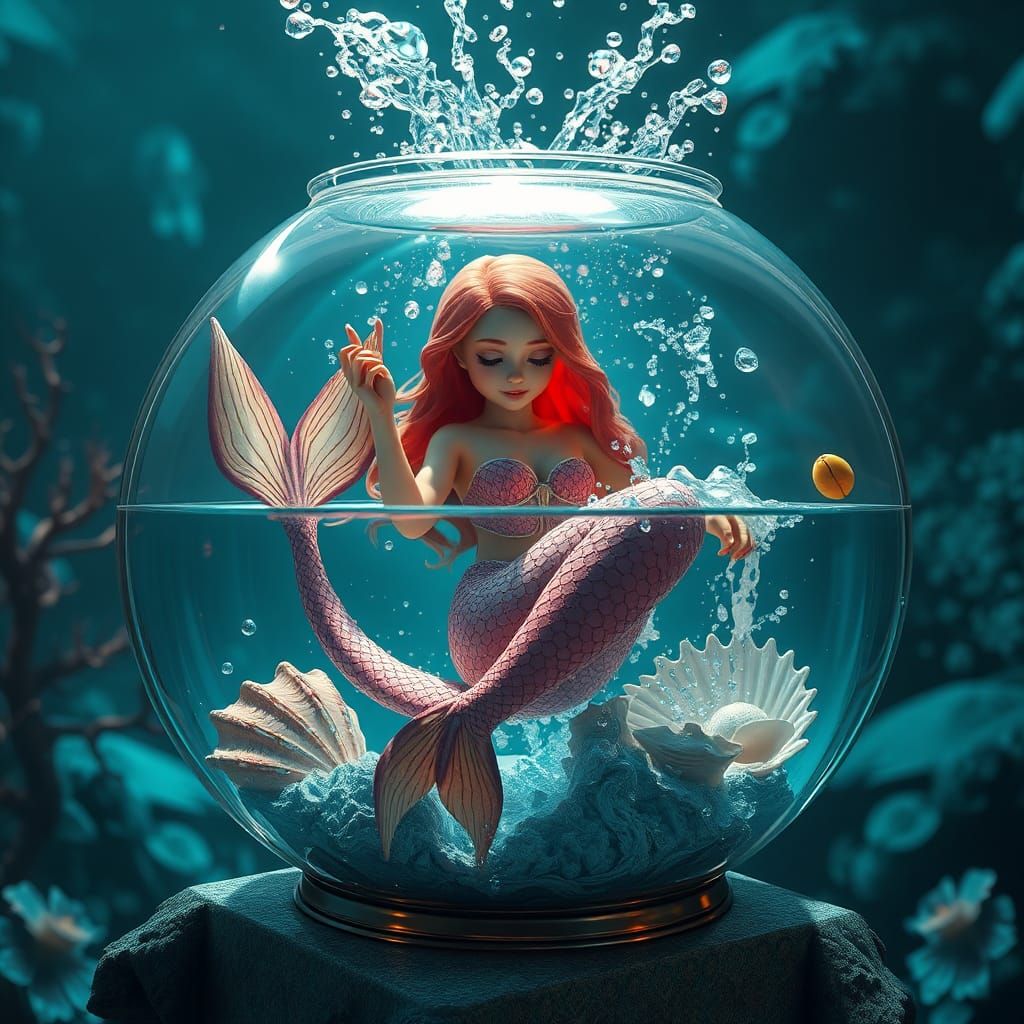 Mermaid Relaxing in Fishbowl with 3D Cinematic Graphics