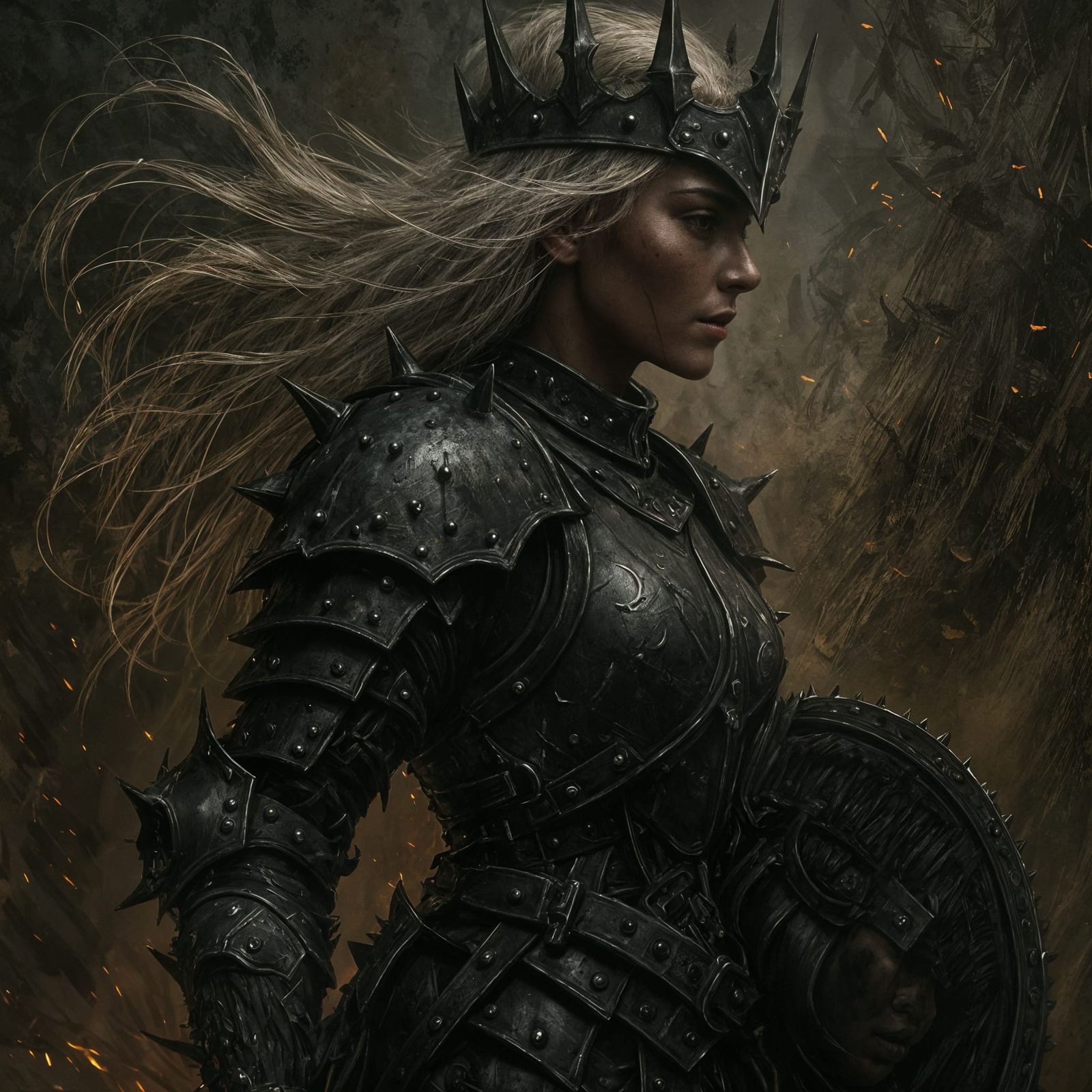 Dark Warrior Queen in Cinematic Concept Art Style