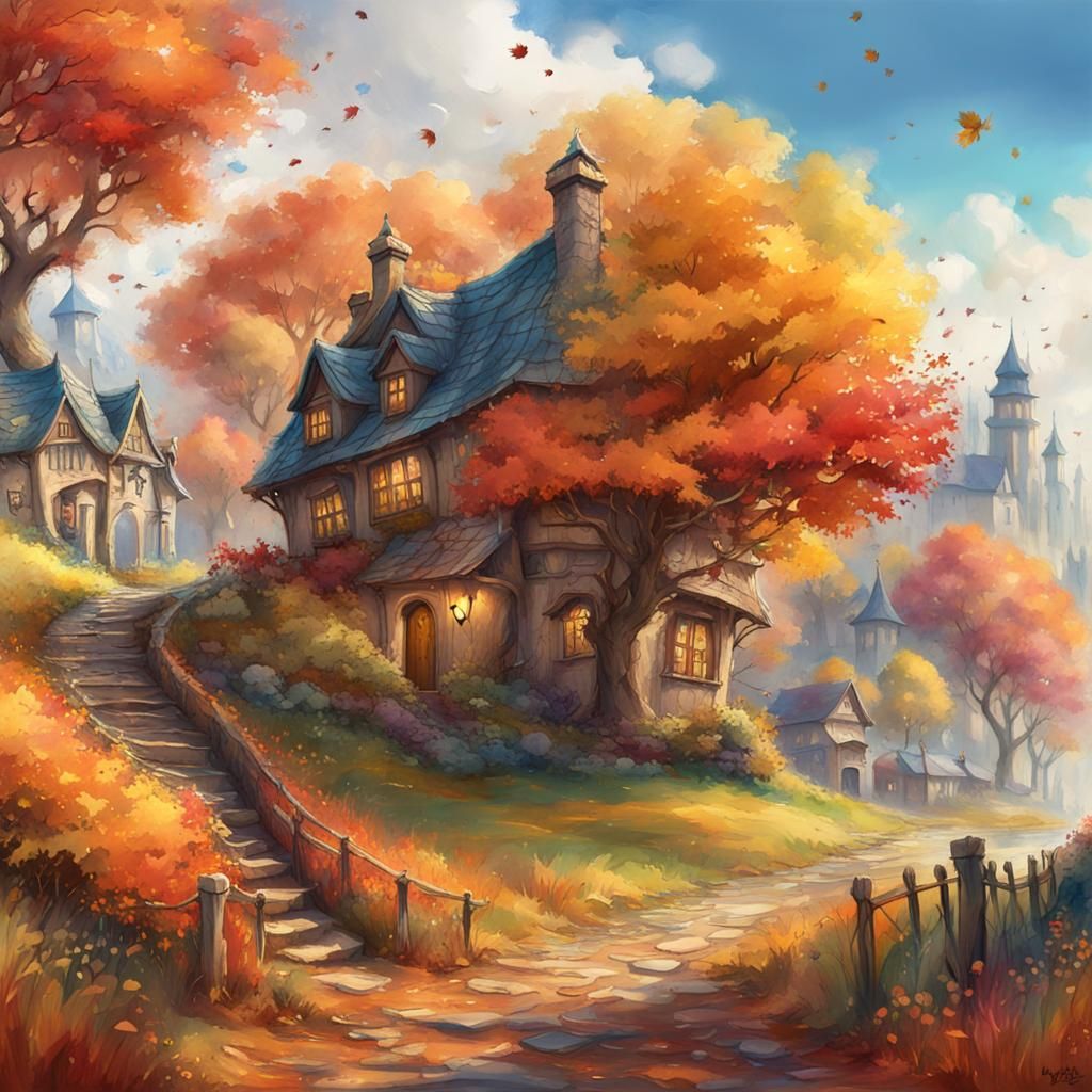 Fairytale Autumn Football in Stylized Watercolour