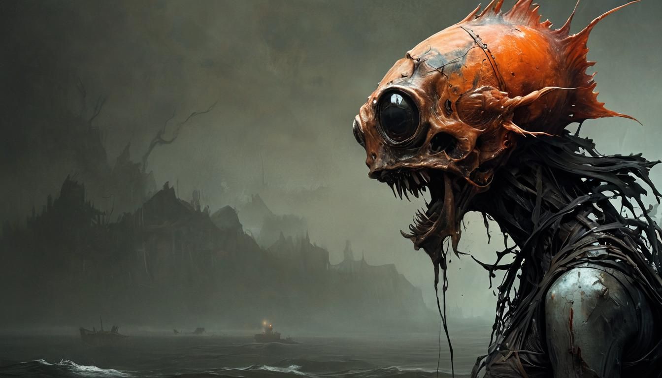 Otherworldly Alien Fire-Keeper in Haunting Deep-Sea Horror