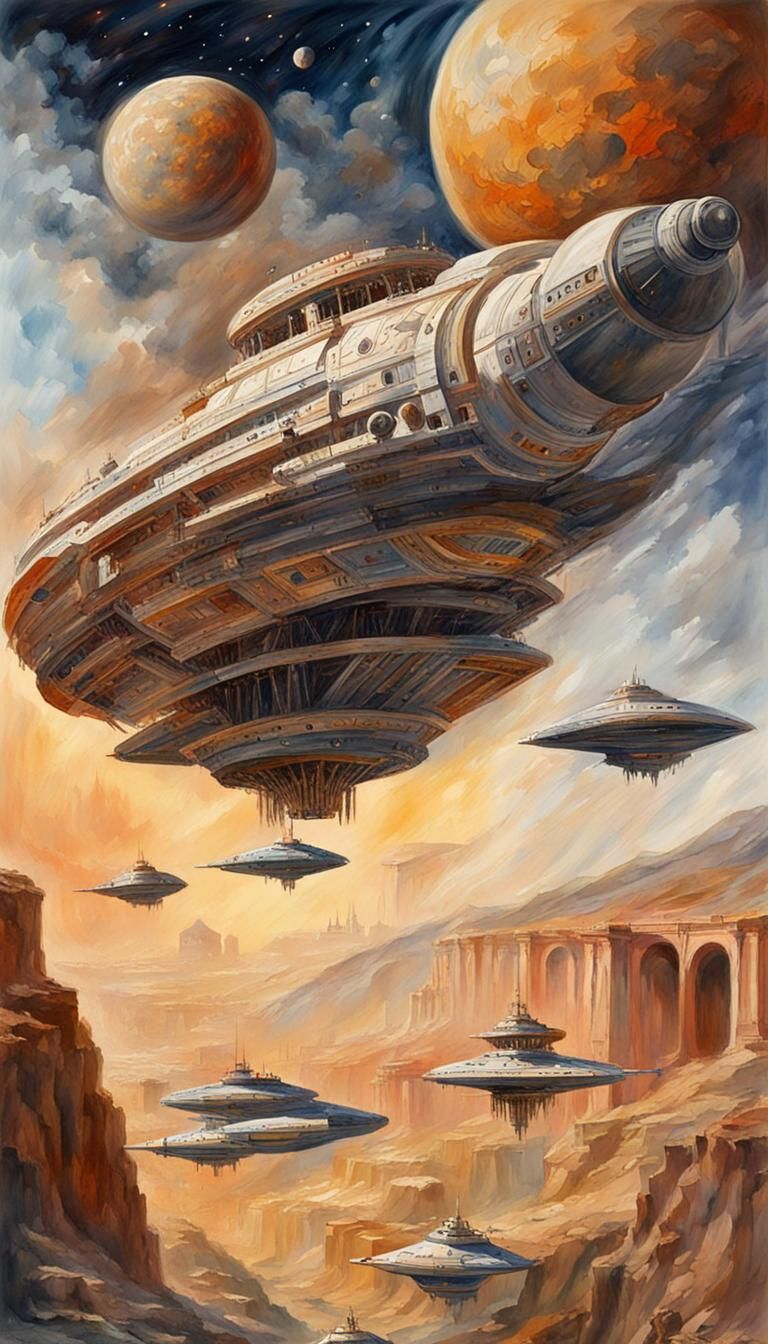 Roman Empire Interplanetary Travel in Gouache Style