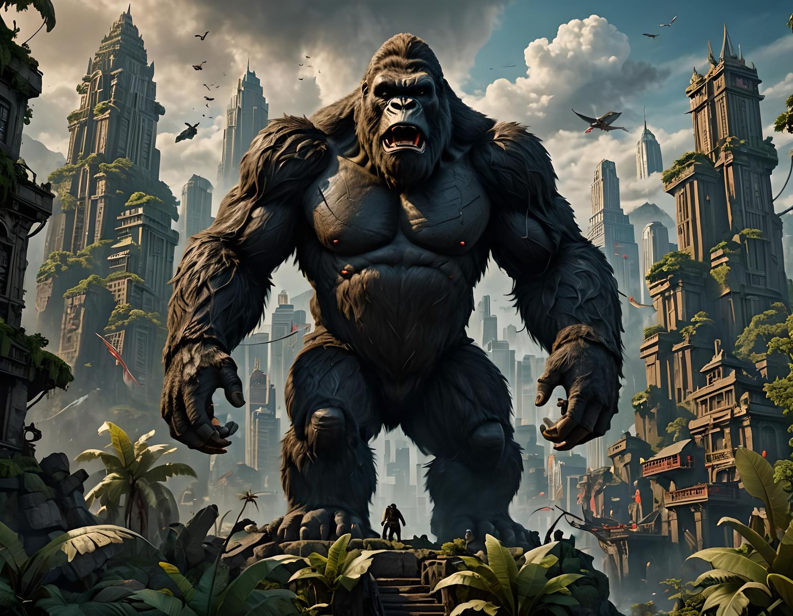 King Kong in Fantastical Detailed Matte Painting