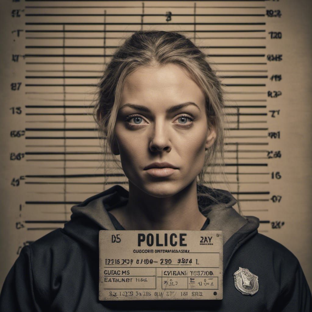 Mugshot of Woman Holding Sign in Digital Painting Style