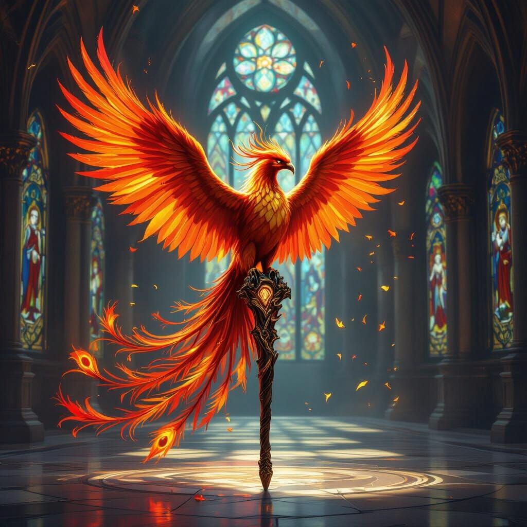Majestic Phoenix on Wizard Staff in Grand Hall