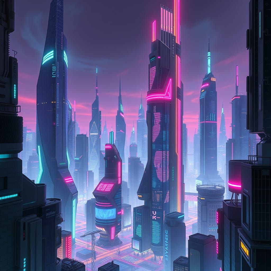 Futuristic Cyberpunk Cityscape with Neon Lights