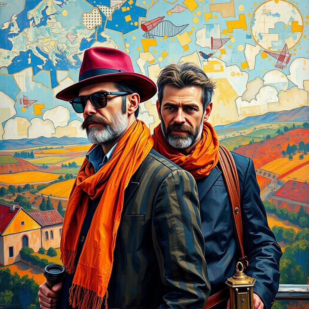 Two Gentlemen Traversing a Kaleidoscopic World in Eclectic A...