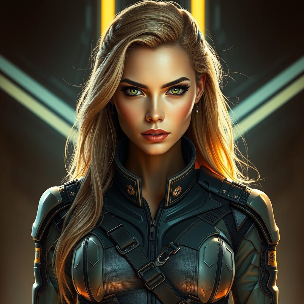 Futuristic Woman in Rembrandt Lighting and Noir Sci-Fi