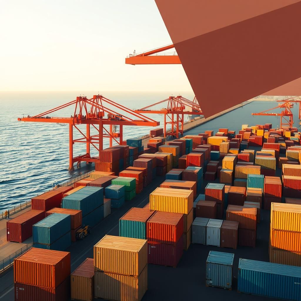 Colorful Container Terminal at Sunset: Cubist Style