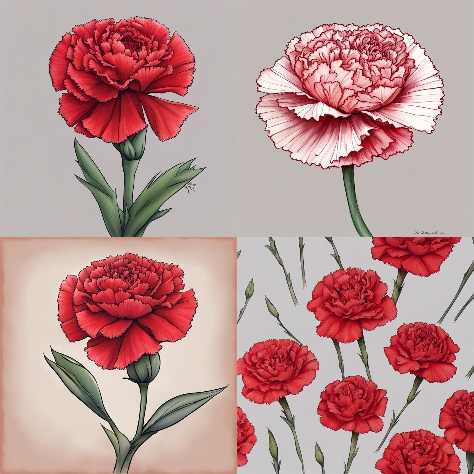 Detailed Drawing of a Red Carnation