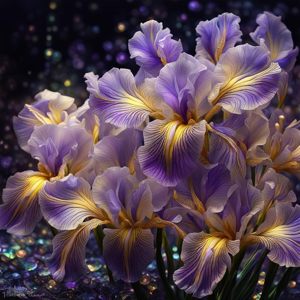 Iridescent Irises: Gold Threads and Glass Art