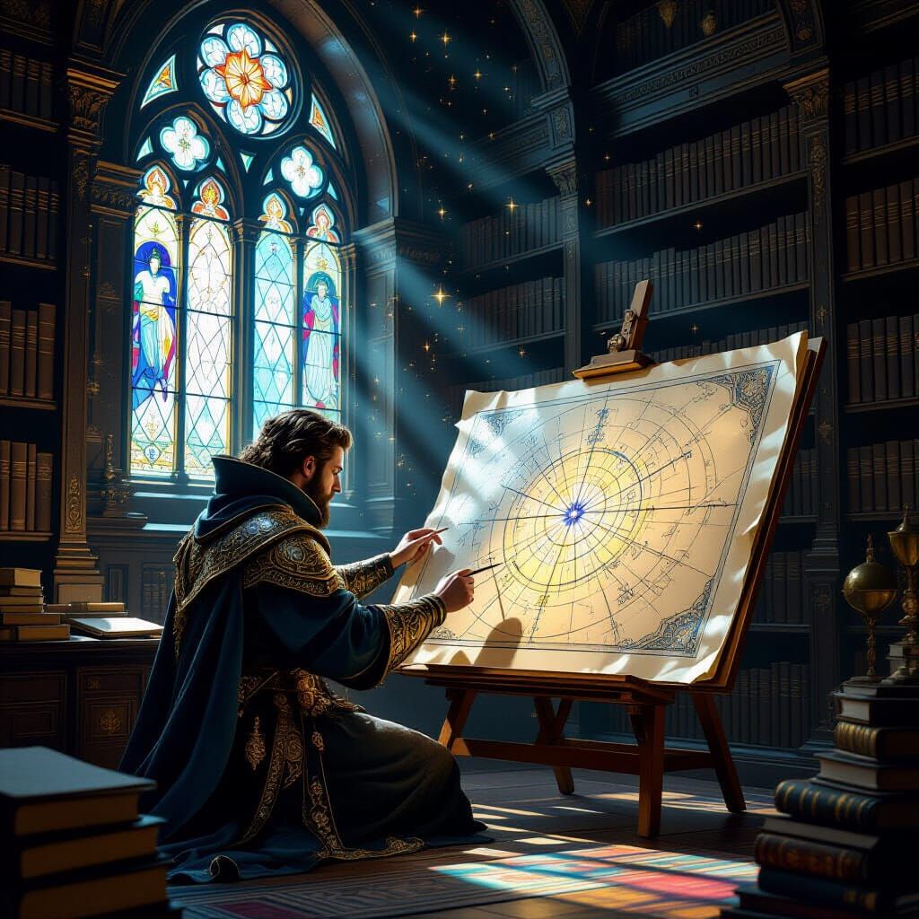 Celestial Cartographer Charts Constellations in Mystical Lib...