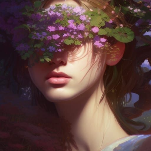 Detailed Floral Portrait in Art Nouveau Style