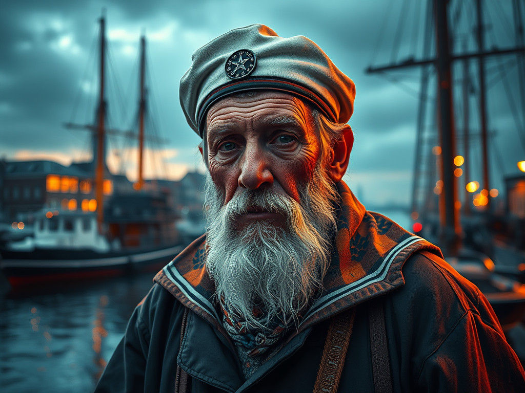 Old Dutch Sailor Stands Amidst Rotterdam Harbour