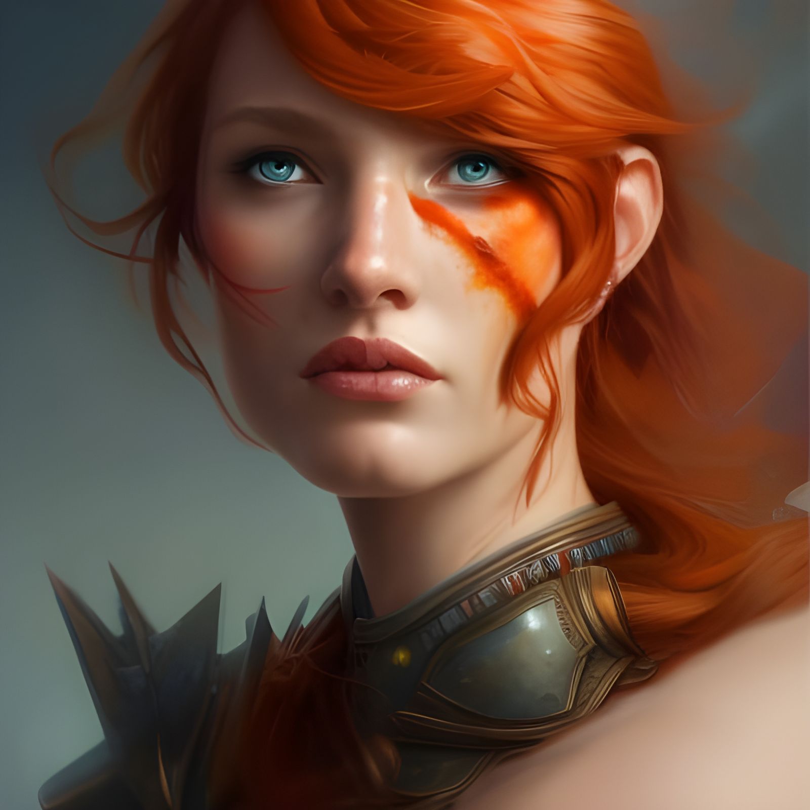 Fierce Redhead Warrior: Fantasy Art Portrait