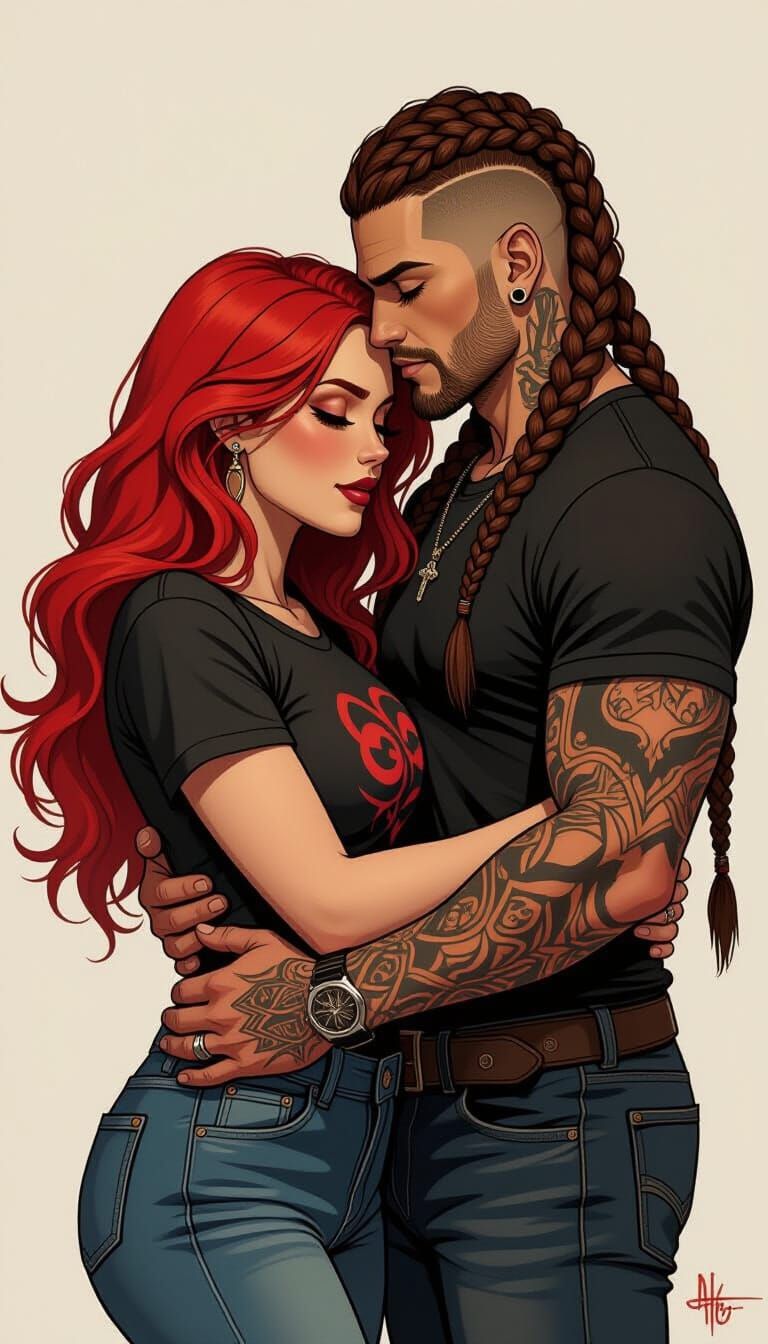 Witchy Woman and Biker Man Embrace in Dark Romance