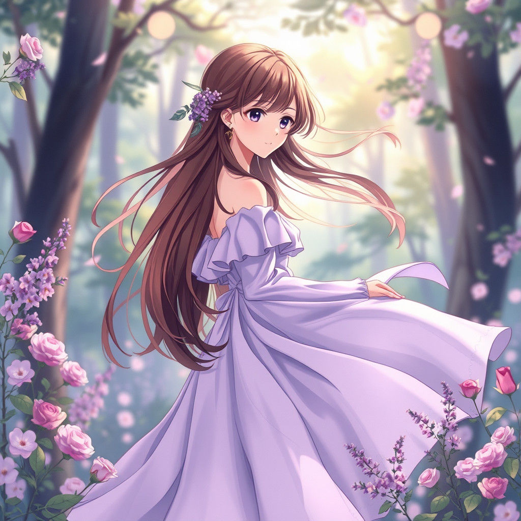 Anime Girl in Lavender Forest, Studio Trigger Style