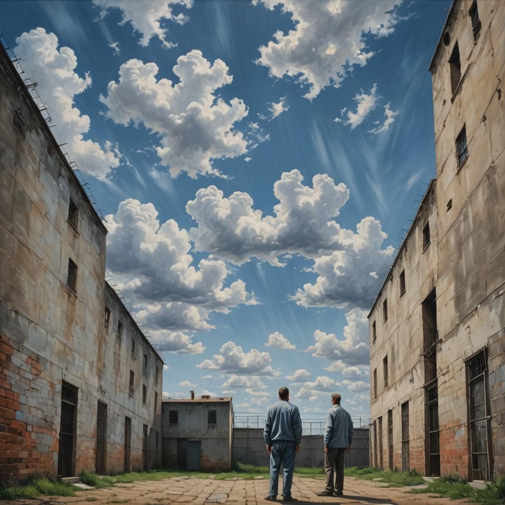 Prison Yard Sky: A Photorealistic Glimpse of Freedom