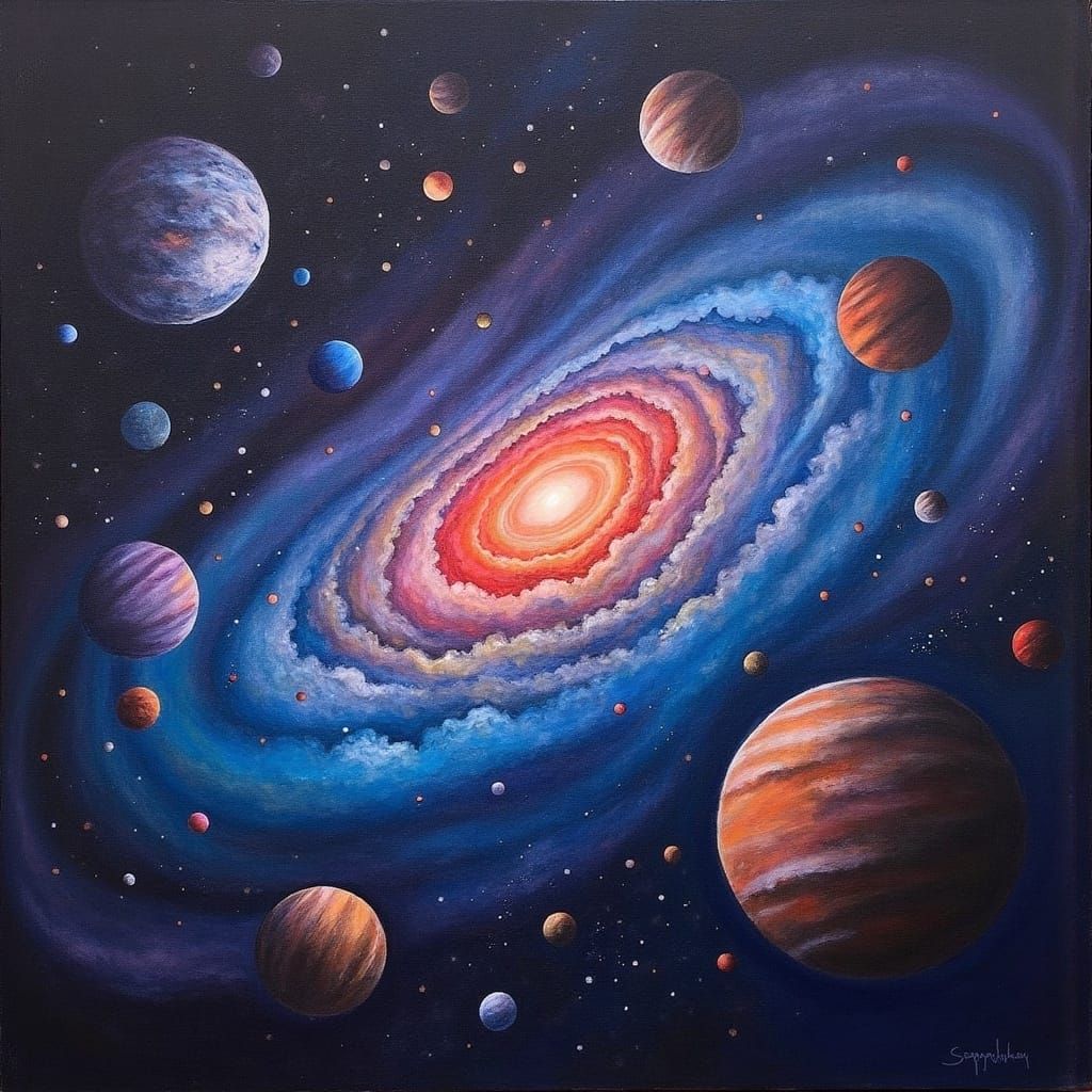 Majestic Galaxy with Blue Nebulae in Digital Art Style