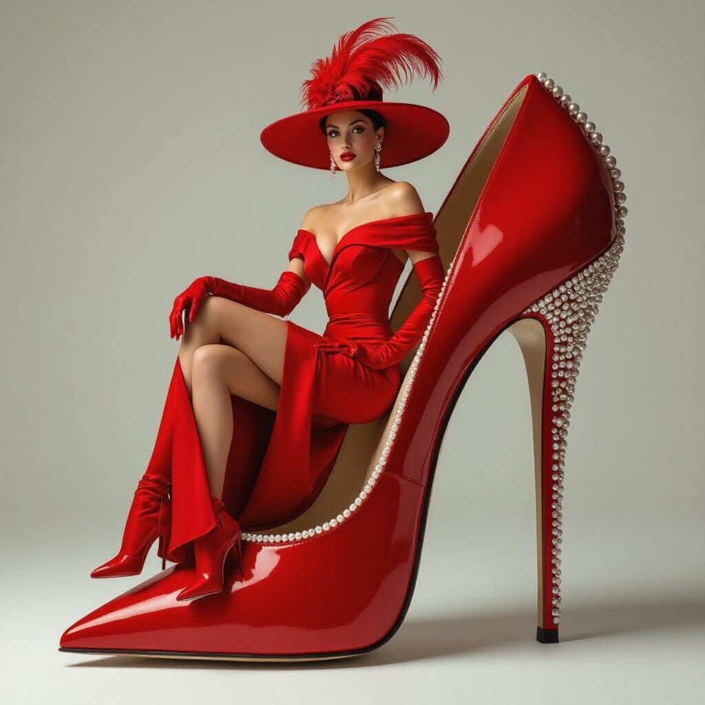 Glamorous Woman Poses With Giant Red Shoe