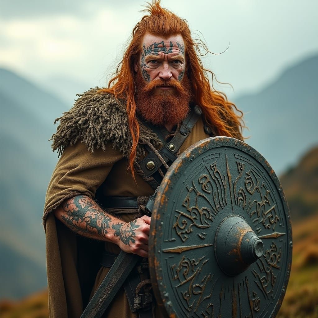 Scottish Highlands Warrior in Hyperrealistic Style