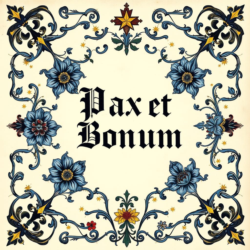 Gothic Latin Motif with Floral Accents in Dürer-Inspired Sty...