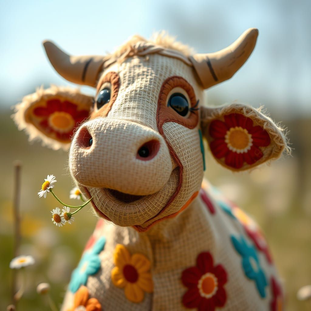 Rustic Whimsy: Folk Art Cow with Vibrant Chintz Patches