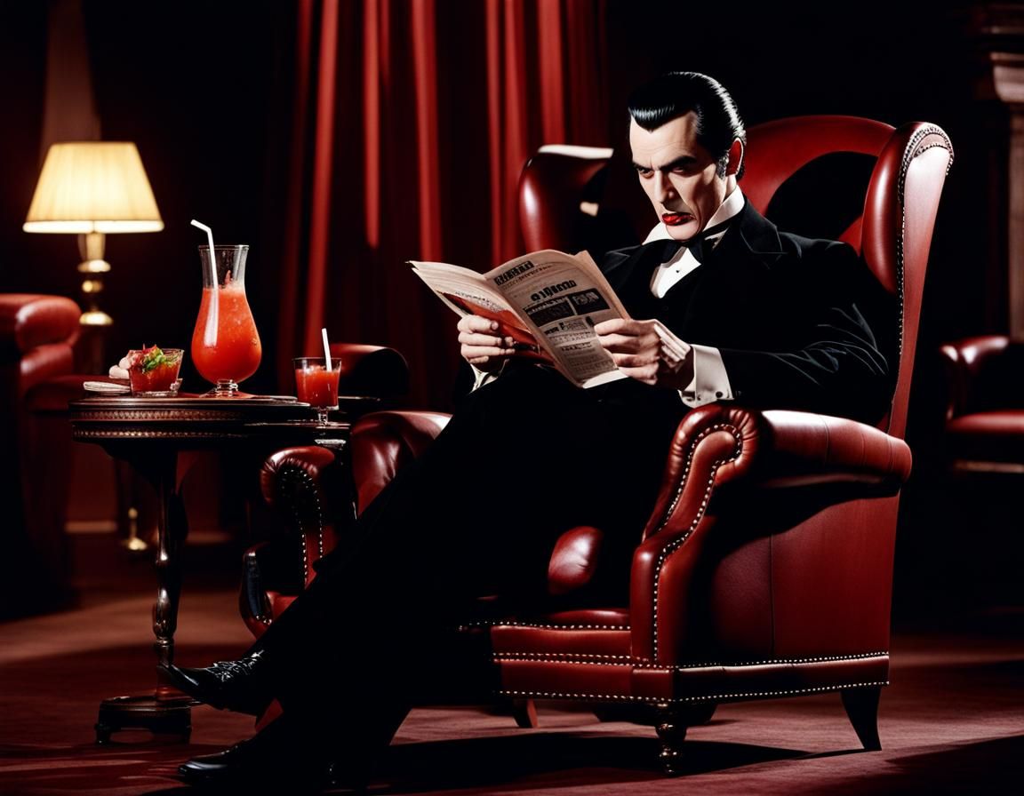 Dracula Sipping Bloody Mary in Hammer Horror Style