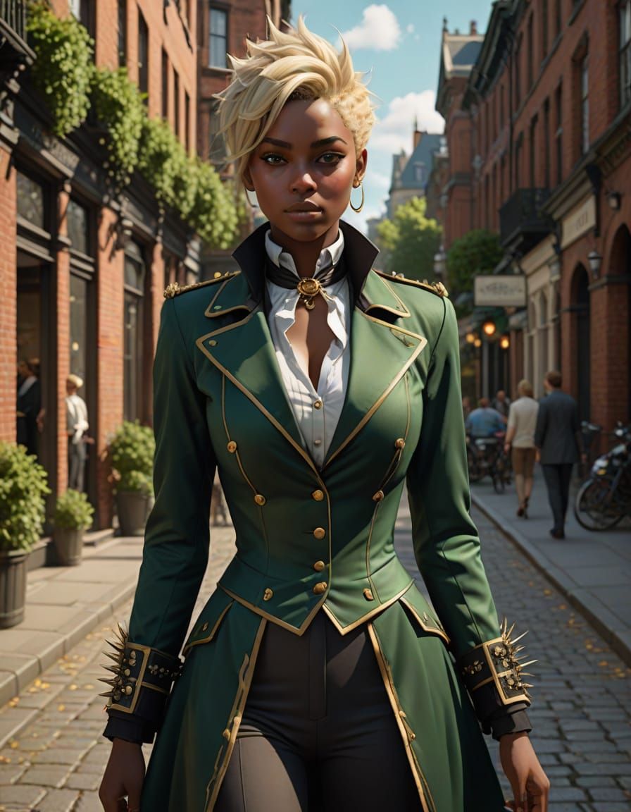 Victorian Teenage Noblewoman in Elegant Green and Gold Tailc...