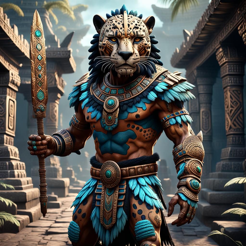 Aztec Jaguar Warrior: Detailed Fantasy Concept Art