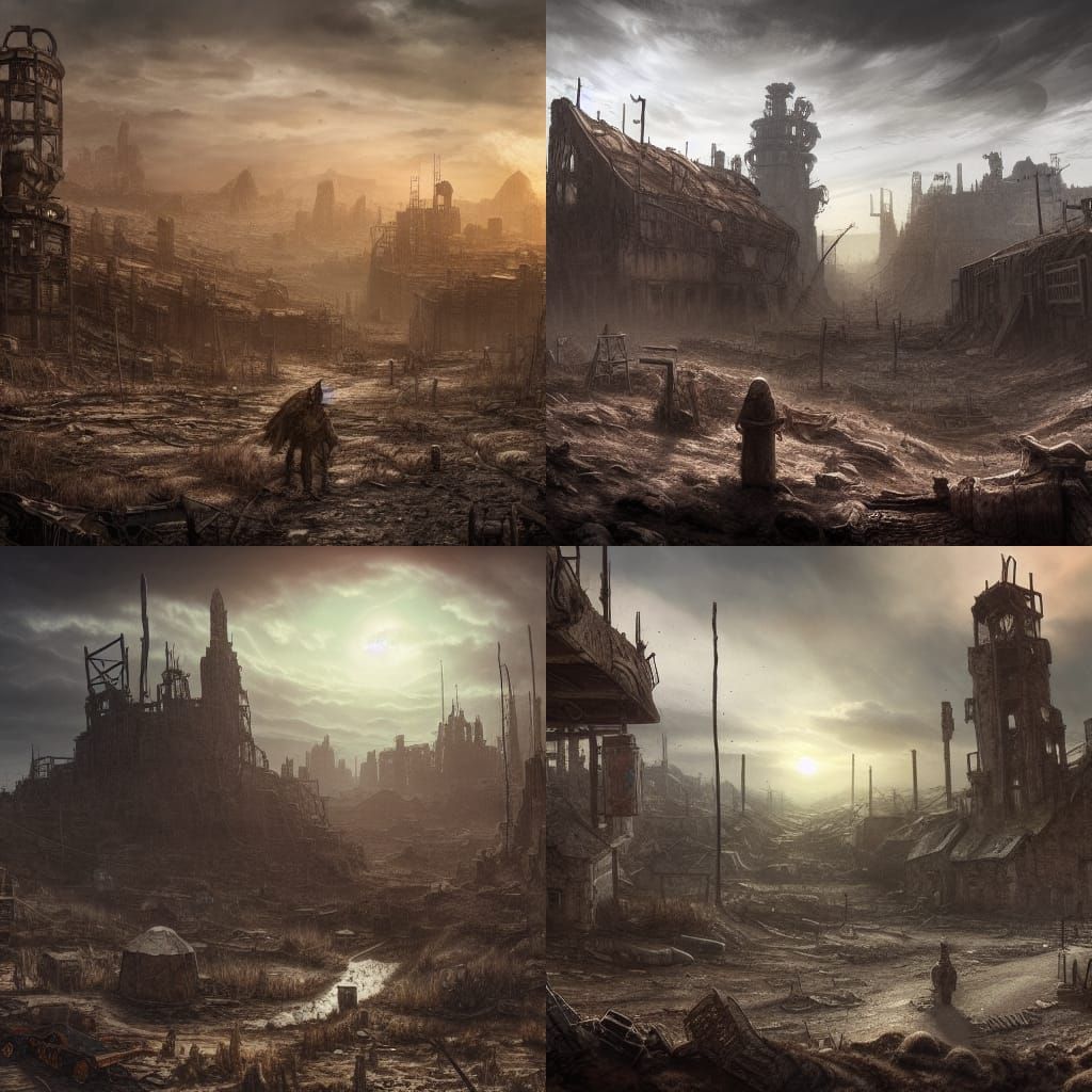 Post-Apocalyptic Medieval Town Landscape, Digital Art