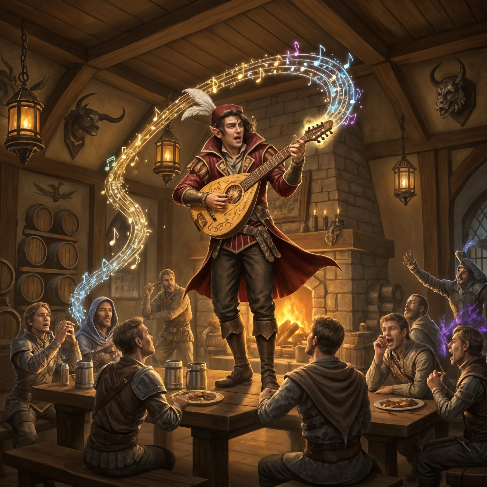 Enchanted Bard Performs Magical Ballad in Fantasy Tavern