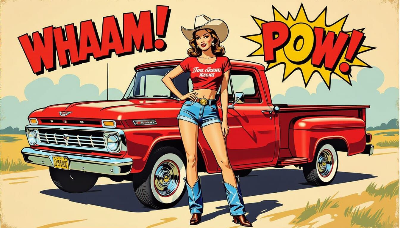 Pop Art Pin-Up Girl with Vintage Truck