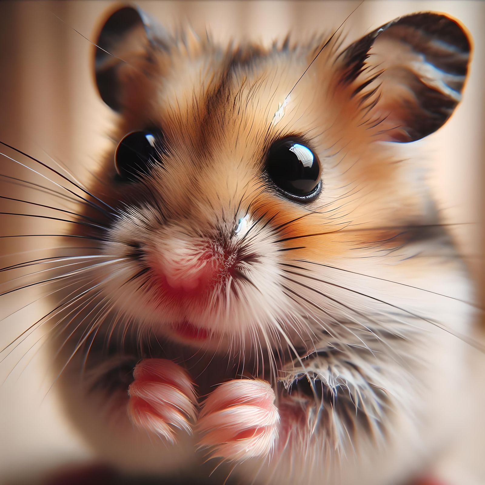 Detailed Close-Up of a Curious Furry Hamster