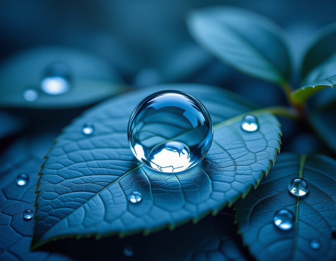 Water Droplet on Leaf in Macro Photography Style