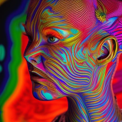 Psychedelic Leeloo Portrait in R. Crumb Style