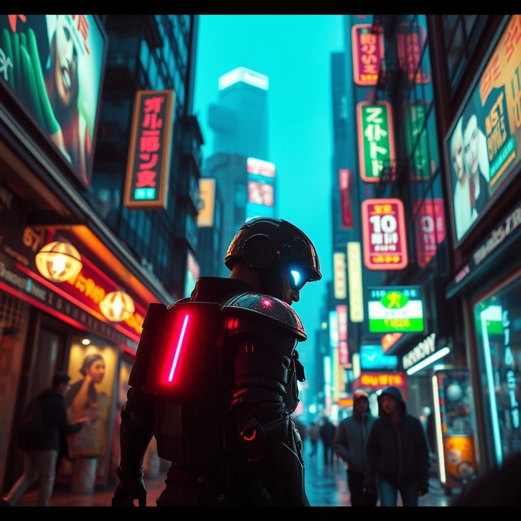 Cyberpunk Dreamscape Collides with Human Struggle