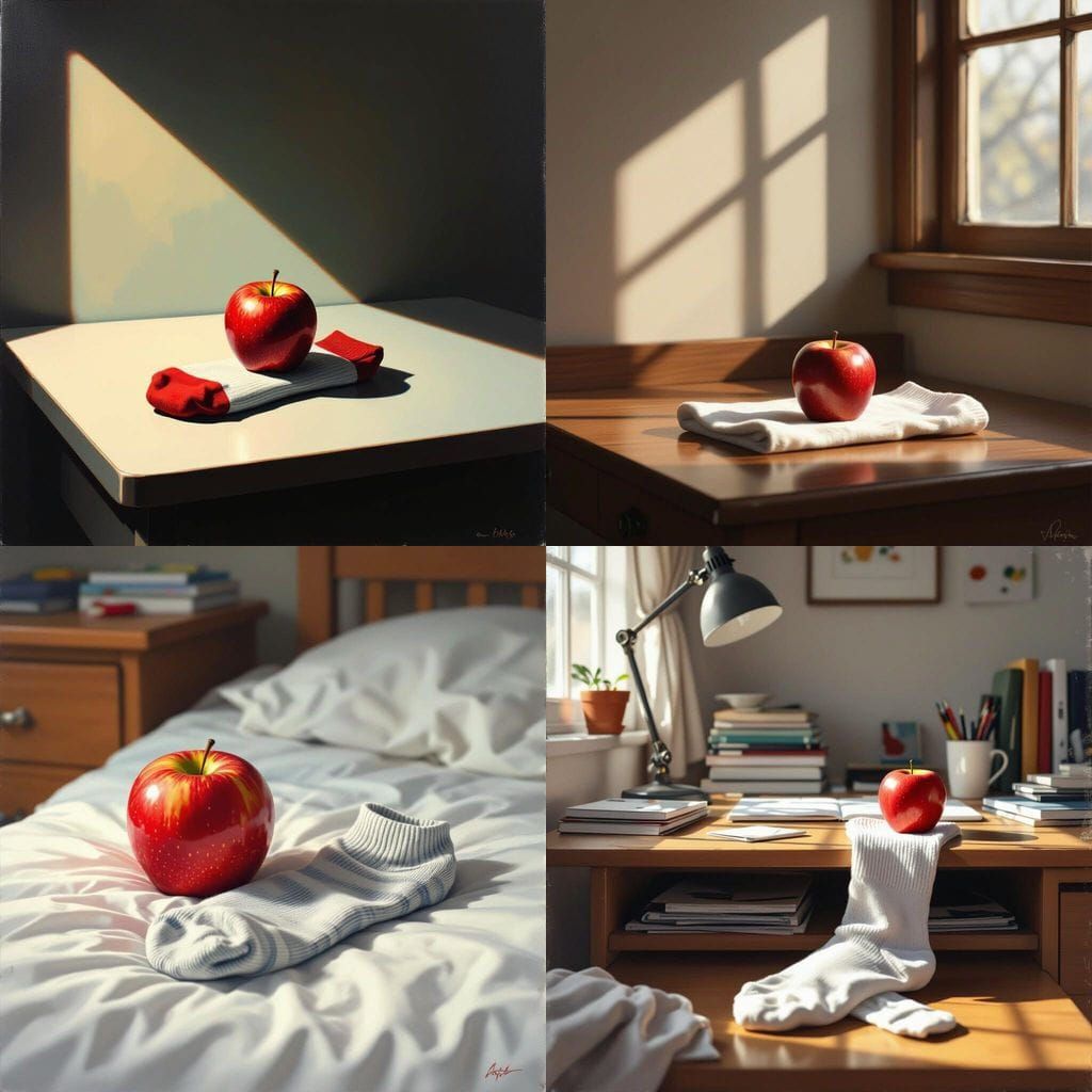 Red Apple on Sock in Dorm Room Desk