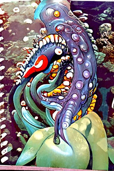 Tentacle Sea Monster Flat Art Illustration