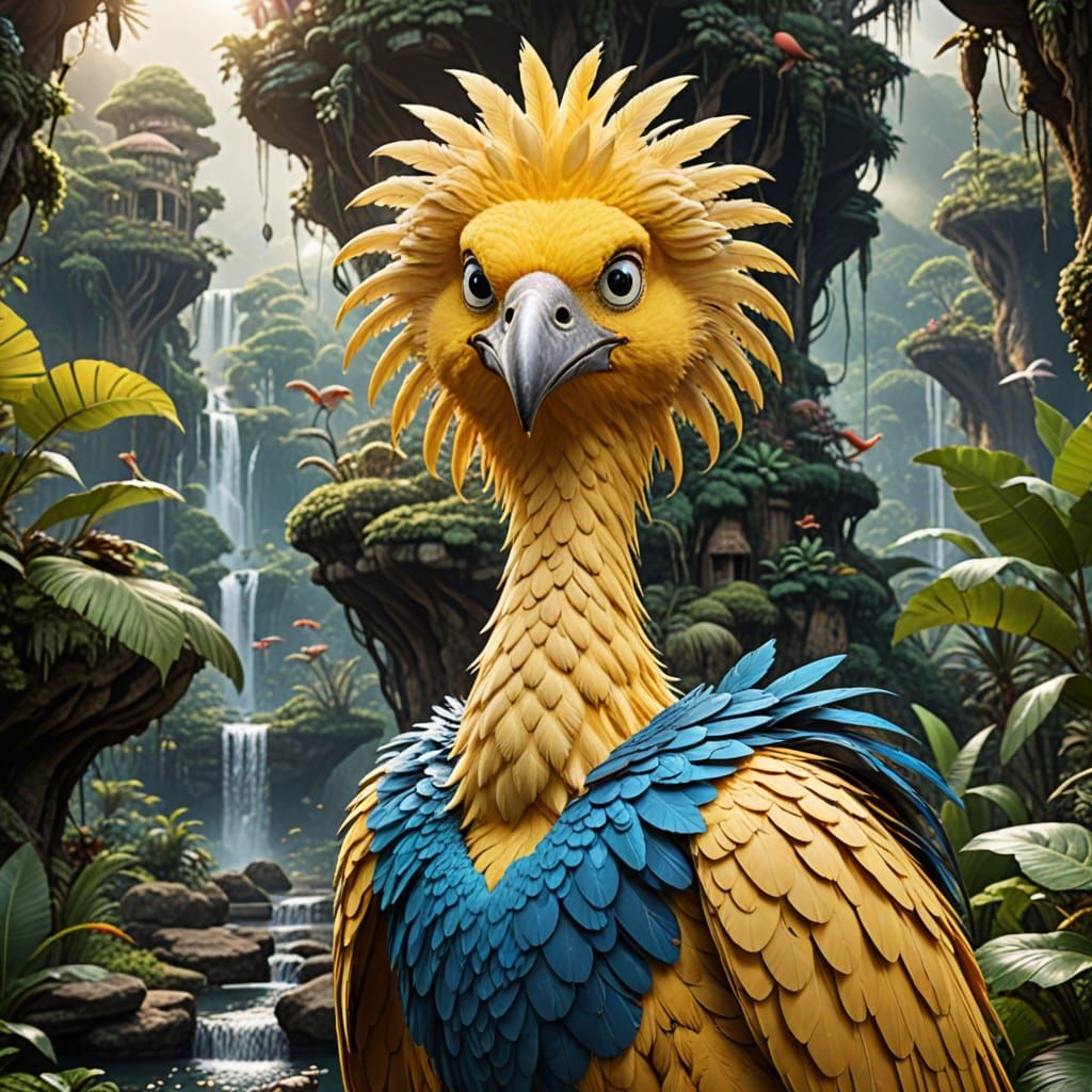 Regal Paradise Bird Soars Over Utopian Landscape