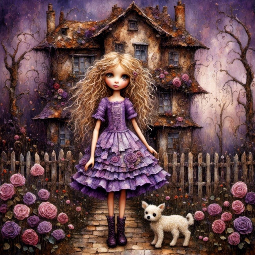 Doe-Eyed Doll in Rose Garden: 3D Photorealism