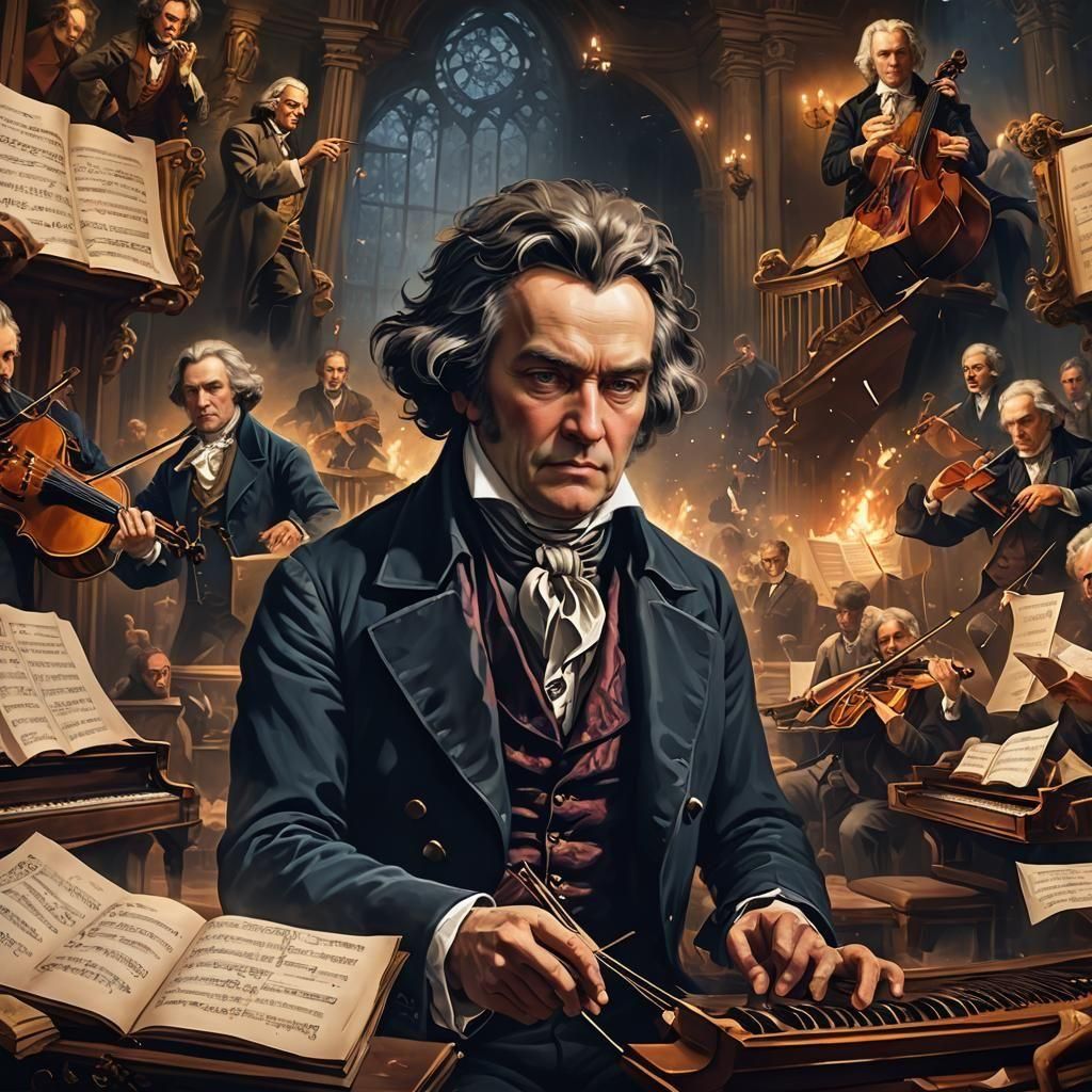 Classical Composers United in Concert, Detailed Matte Painti...