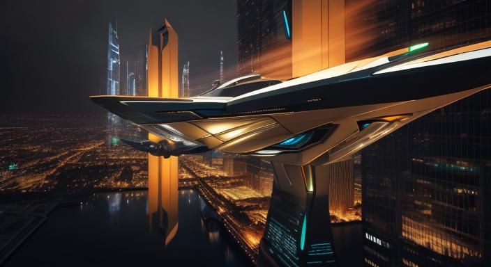 Futuristic Cityscape with Flying Cars in Digital Art
